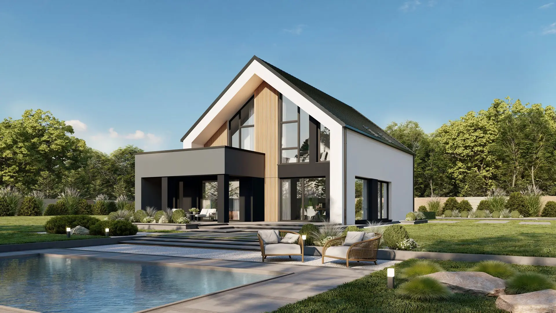 Danwood Point 217S – modernes Fertighaus mit Pool in Ost-Württemberg